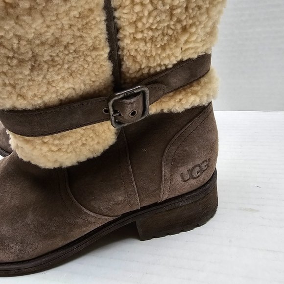 Womens UGG Blayre Brown Cream 1006039 Boots Cuff Sherpa Sheepskin 10 - Picture 7 of 16